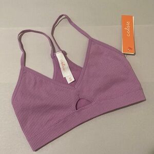 Colsie Orchid Purple Ribbed Unlined Racerback Bralette Keyhole Front XS